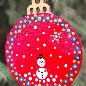 Karácsonyfadísz pontozott technikával, hóember mintával - körlap - karácsony - karácsonyi lakásdekoráció - karácsonyfadíszek - Meska.hu