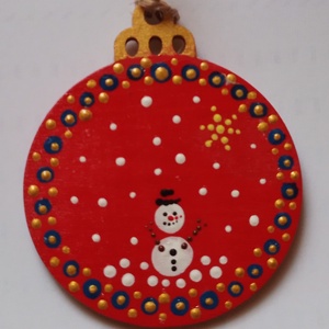 Karácsonyfadísz pontozott technikával, hóember mintával - körlap - karácsony - karácsonyi lakásdekoráció - karácsonyfadíszek - Meska.hu
