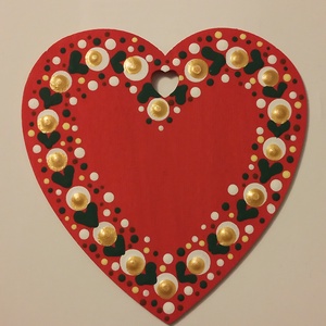 Szív alakú dísz pontozott technikával, girland mintával - beleírható egyedi névvel, Otthon & Életmód, Dekoráció, Dísztárgy, Festett tárgyak, MESKA