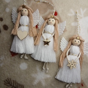 Makramé  Angyalka , Karácsony, Karácsonyi lakásdekoráció, Karácsonyfadíszek, Csomózás, MESKA