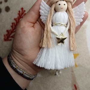 Makramé  Angyalka  - karácsony - karácsonyi lakásdekoráció - karácsonyfadíszek - Meska.hu