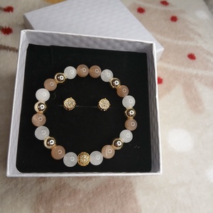 Ásvány karkötő és cirkóniás fülbevaló - ékszer - ékszerszett - Meska.hu