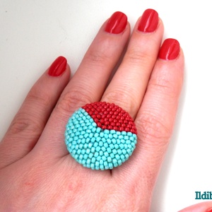 Egy szelet kerek gyűrű - Türkizkék és piros - ékszer - gyűrű - statement gyűrű - Meska.hu