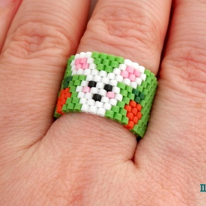 Húsvéti nyuszis répás gyűrű - ékszer - gyűrű - gyöngyös gyűrű - Meska.hu