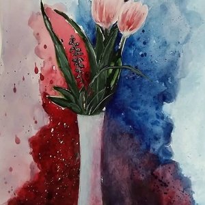 Tulipánok/Akvarell  , Művészet, Festmény, Akvarell, Festészet, MESKA
