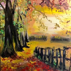 Aranyló alkony � őszi tájkép akril festmény - Meska.hu