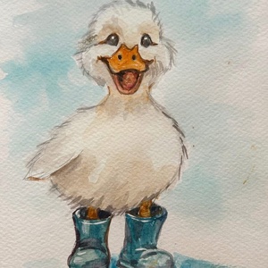 Gumicsizmás kiskacsa- akvarell, Művészet, Festmény, Akvarell, Festészet, MESKA