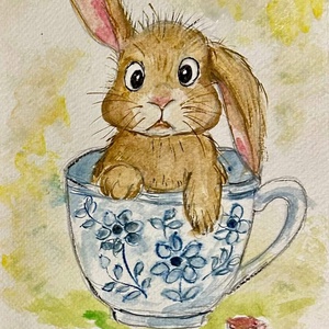 Nyuszi csészében- akvarell, Művészet, Festmény, Akvarell, Festészet, MESKA