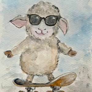 Deszkázó bárány- akvarell, Művészet, Festmény, Akvarell, Festészet, MESKA