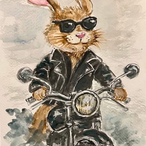 Motoros nyuszi- akvarell, Művészet, Festmény, Akvarell, Festészet, MESKA