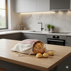 Kézzel szövött, pamut kenyereszsák - 0,5 kg - otthon & életmód - konyhafelszerelés, tálalás - konyhai tárolás - kenyértartó - Meska.hu