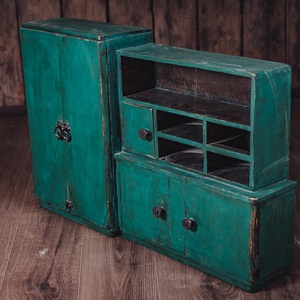 Rusztikus és shabby chic koptatott zöld tárolószekrény, Játékkonyha - otthon & életmód - bútor - más bútor - Meska.hu