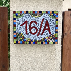 Mozaik házszám tábla, utcatábla - otthon & életmód - ház & kert - házszám - Meska.hu