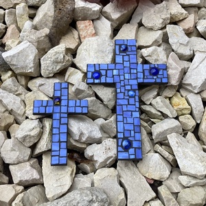 Pici mozaik kereszt - kék üvegmozaik, 11 cm - otthon & életmód - vallás - kereszt - Meska.hu