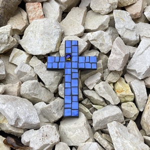 Pici mozaik kereszt - kék üvegmozaik, 11 cm - otthon & életmód - vallás - kereszt - Meska.hu