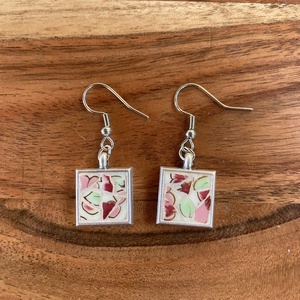 Zsolnay mentett darabok - mozaik fülbevaló - négyzetes, nemesacél akasztóval - ékszer - fülbevaló - lógó fülbevaló - Meska.hu