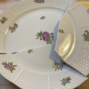 Herendi mentett darabok - nemesacél nyaklánc virágos porcelánnal, nagy medál - ékszer - nyaklánc - medálos nyaklánc - Meska.hu