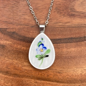 Herendi mentett darabok - porcelán nyaklánc - nemesacél csepp medálos nyaklánc, nefelejcs - Meska.hu