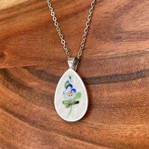 Herendi mentett darabok - porcelán nyaklánc - nemesacél csepp medálos nyaklánc, nefelejcs - ékszer - nyaklánc - medálos nyaklánc - Meska.hu