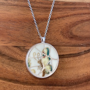 Zsolnay mentett darabok - mozaik nyaklánc - lepkés medál nemesacél lánccal - ékszer - nyaklánc - medálos nyaklánc - Meska.hu