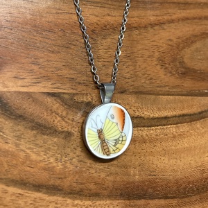 Herendi mentett darabok - nemesacél nyaklánc lepkés porcelánnal - ékszer - nyaklánc - medálos nyaklánc - Meska.hu