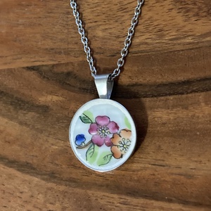 Herendi mentett darabok - nemesacél nyaklánc virágos porcelánnal, Ékszer, Nyaklánc, Medálos nyaklánc, Mozaik, Ékszerkészítés, MESKA