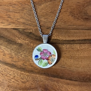 Herendi mentett darabok - nemesacél nyaklánc virágos porcelánnal - ékszer - nyaklánc - medálos nyaklánc - Meska.hu