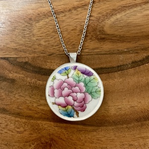 Herendi mentett darabok - nemesacél nyaklánc porcelánnal, nagy medál - Meska.hu