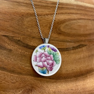 Herendi mentett darabok - nemesacél nyaklánc porcelánnal, nagy medál - ékszer - nyaklánc - medálos nyaklánc - Meska.hu