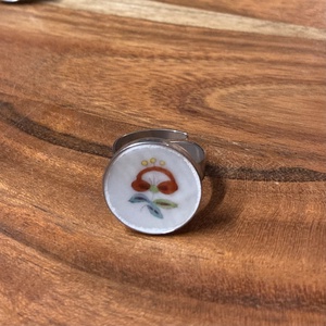 Herendi mentett darabok - nemesacél gyűrű - virágos porcelán, állítható - ékszer - gyűrű - kerek gyűrű - Meska.hu