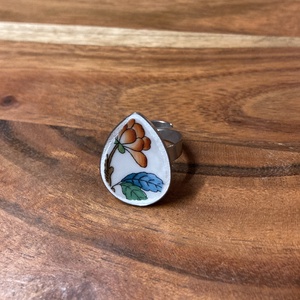 Herendi mentett darabok - nemesacél csepp gyűrű - virágos porcelán, állítható - ékszer - gyűrű - kerek gyűrű - Meska.hu