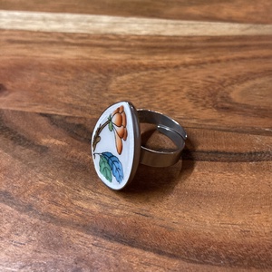 Herendi mentett darabok - nemesacél csepp gyűrű - virágos porcelán, állítható - ékszer - gyűrű - kerek gyűrű - Meska.hu