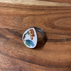 Herendi mentett darabok - nemesacél csepp gyűrű - virágos porcelán, állítható, Ékszer, Gyűrű, Kerek gyűrű, Mozaik, Ékszerkészítés, MESKA