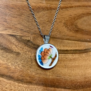 Herendi mentett darabok - nemesacél nyaklánc virágos porcelánnal - ékszer - nyaklánc - medálos nyaklánc - Meska.hu