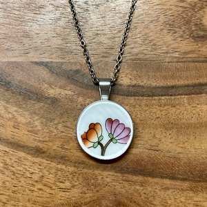 Herendi mentett darabok - nemesacél nyaklánc virágos porcelánnal, Ékszer, Nyaklánc, Medálos nyaklánc, Mozaik, Ékszerkészítés, MESKA