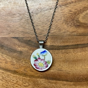 Herendi mentett darabok - nemesacél nyaklánc virágos porcelánnal - Meska.hu