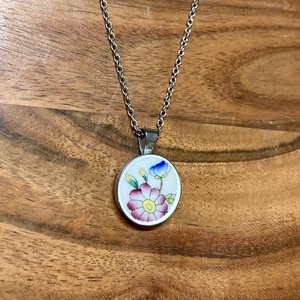 Herendi mentett darabok - nemesacél nyaklánc virágos porcelánnal - ékszer - nyaklánc - medálos nyaklánc - Meska.hu