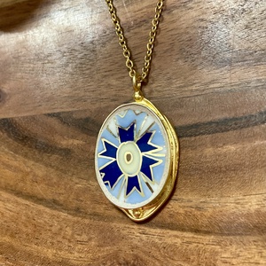 Aranyozott medál - Zsolnay búzavirágos mentett darabok - medál vagy nyaklánc - Meska.hu