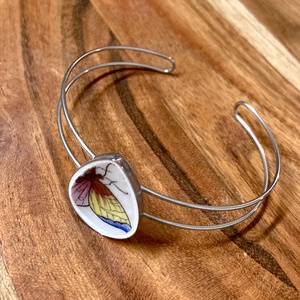 Mentett Herendi darabok - pillangós porcelán nemesacél karperec - állítható, Ékszer, Karkötő, Karkötő medállal, Mozaik, Ékszerkészítés, MESKA