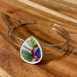 Mentett Herendi darabok - virágos porcelán nemesacél karperec - állítható - ékszer - karkötő - karkötő medállal - Meska.hu