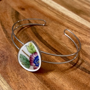 Mentett Herendi darabok - virágos porcelán nemesacél karperec - állítható - Meska.hu