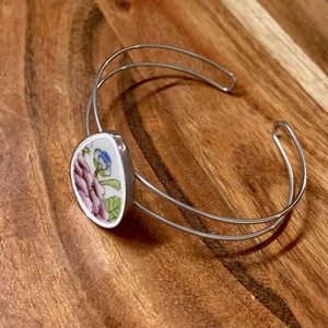 Mentett Herendi darabok - virágos porcelán nemesacél karperec - állítható - ékszer - karkötő - karkötő medállal - Meska.hu