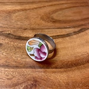 Herendi mentett darabok - nemesacél gyűrű - virágos porcelán, állítható, Ékszer, Gyűrű, Kerek gyűrű, Mozaik, Ékszerkészítés, MESKA