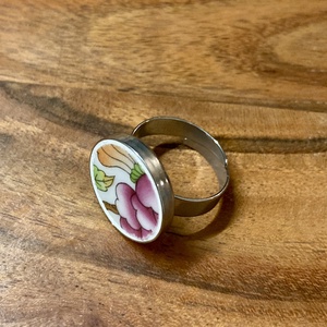 Herendi mentett darabok - nemesacél gyűrű - virágos porcelán, állítható - ékszer - gyűrű - kerek gyűrű - Meska.hu