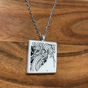 Mentett porcelán darabok - nyaklánc - négyzet medál nemesacél lánccal - ékszer - nyaklánc - medálos nyaklánc - Meska.hu