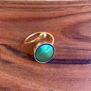 Eozinos aranyozott gyűrű - mentett porcelán darabok, állítható, Ékszer, Gyűrű, Kerek gyűrű, Mozaik, Ékszerkészítés, MESKA