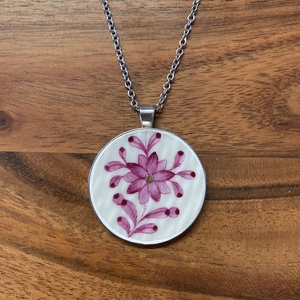 Mentett porcelán darabok - virágos nagy medálos nyaklánc - nemesacél, Ékszer, Nyaklánc, Medálos nyaklánc, Mozaik, Ékszerkészítés, MESKA