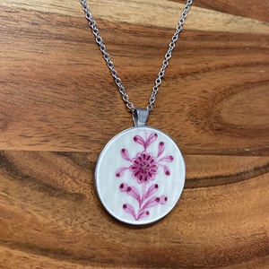 Mentett porcelán darabok - virágos nagy medálos nyaklánc - nemesacél - ékszer - nyaklánc - medálos nyaklánc - Meska.hu