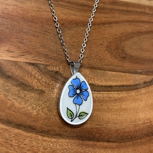 Mentett porcelán darabok - kék virágos nyaklánc - nemesacél csepp medálos - ékszer - nyaklánc - medálos nyaklánc - Meska.hu