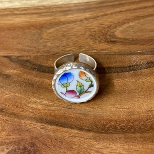 Mentett porcelán darabok - virágos, állítható gyűrű, Ékszer, Gyűrű, Kerek gyűrű, Mozaik, Ékszerkészítés, MESKA